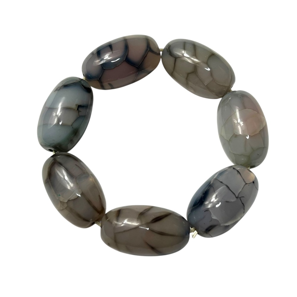 Chunky Dragon Vein Agate Stretch Bracelet Natural Stone Beads Gemstone‎ Jewelry